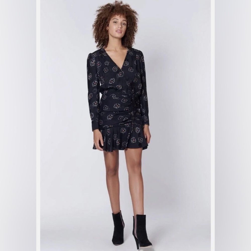 VERONICA BEARD Black Silk Floral Mini Wrap Dress Size 2